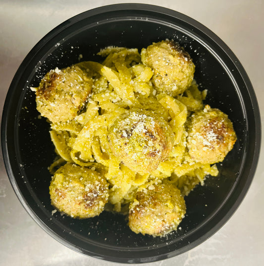 Pesto Meatballs Fettuccine