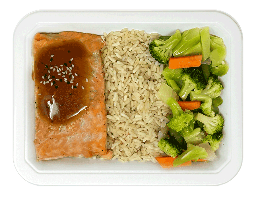 Salmon Teriyaki & Rice and Mixed Veggies