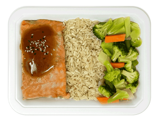 Salmon Teriyaki & Rice and Mixed Veggies