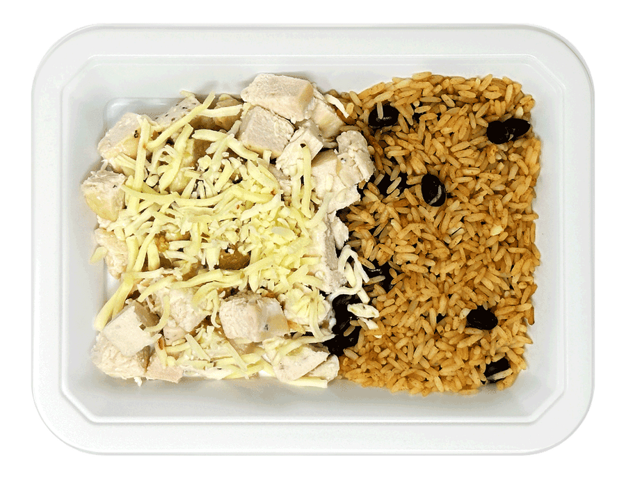 Brown Rice & Beans and Chicken with Shredded White Cheese