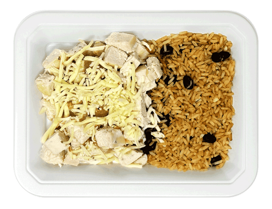 Brown Rice & Beans and Chicken with Shredded White Cheese